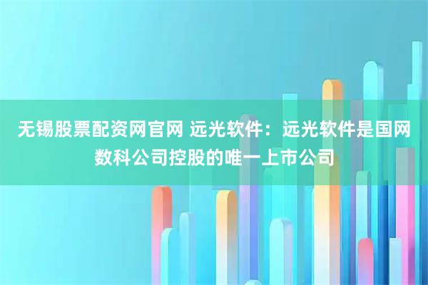 无锡股票配资网官网 远光软件：远光软件是国网数科公司控股的唯一上市公司